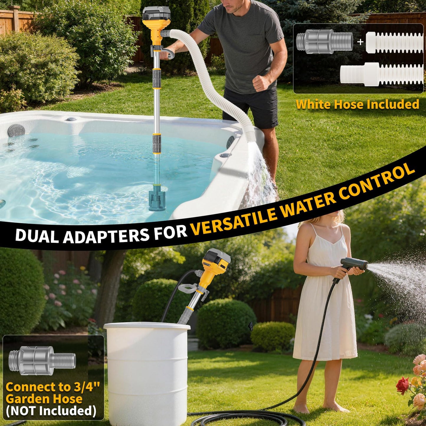 TAIRDA Stick Water Transfer Pump Compatible For Dewalt 20V Battery(NO Battery), 800GPH Cordless Portable Water Transfer Pump With Detachable Rod&37" Hose, For Pond Garden Fountain Boat Livestock Tanks