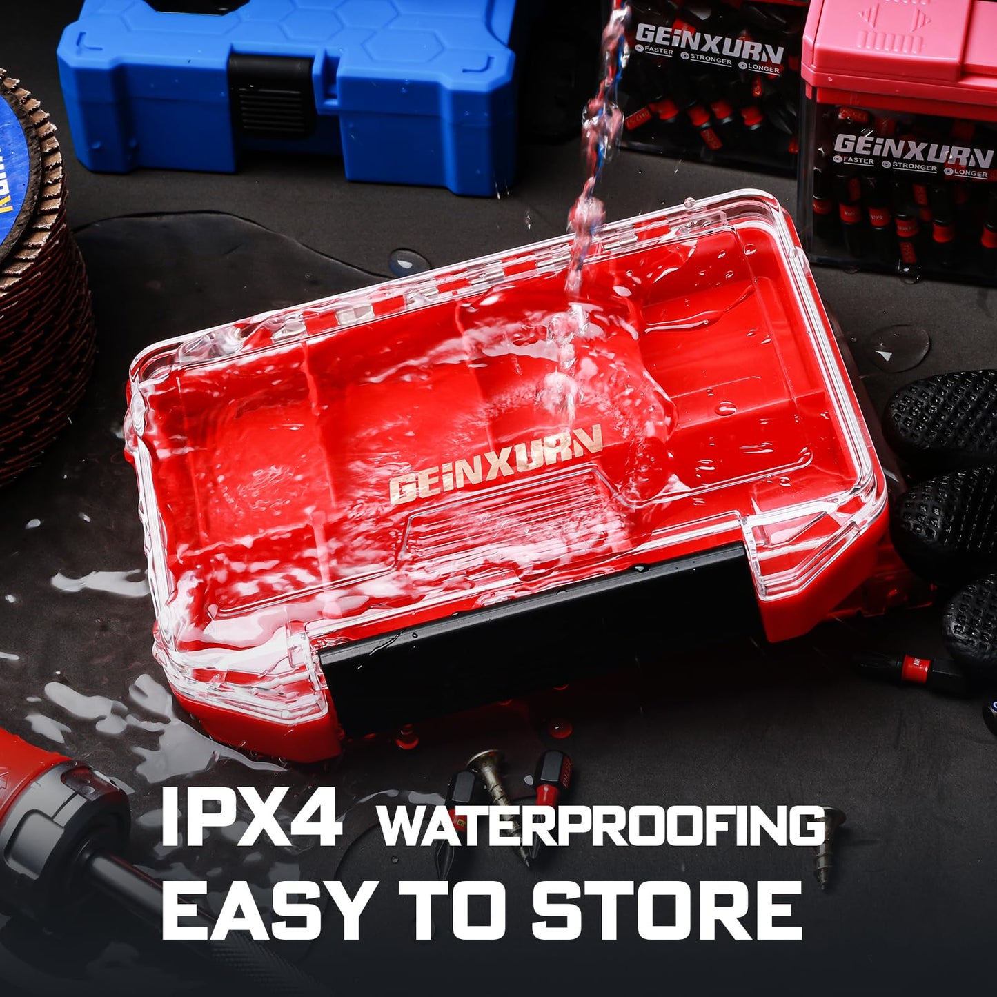 Geinxurn IPX4 Waterproof Small Storage Parts Organizer, Small Parts Case with Removable Dividers, Screwdriver Bit Set Box(2 Boxes)