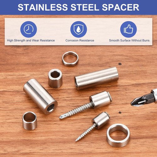 uxcell 8Pcs 304 Stainless Steel Spacer 1/2" OD x 1/4" ID x 1" Length(12x6x25mm) Screw Standoff Bushing Plain Finish Unthreaded Round Metal Spacer for M3 Screws Bolts and Rods, Silver