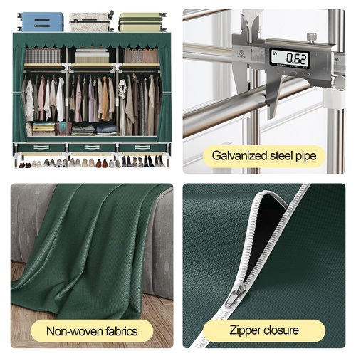 LEAIJIAFY Portable Wardrobe Closet, Durable Closet with Cover for The Armoires Organization, Metal Frame with Green Non-Woven Fabric,Portable Closet with Cover; 3 Drawers