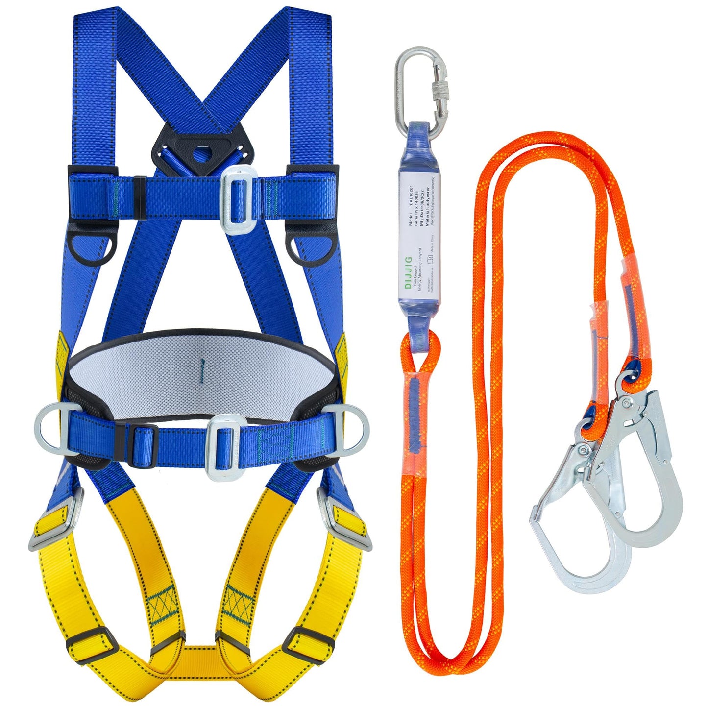 Universal Full Body Fall Protection Safety Harness with Dorsal D-Ring and Mating Buckle Legs，roofing harness construction harness ANSI/ASSP Compliant,internal Shock Absorbing landyard&Hook