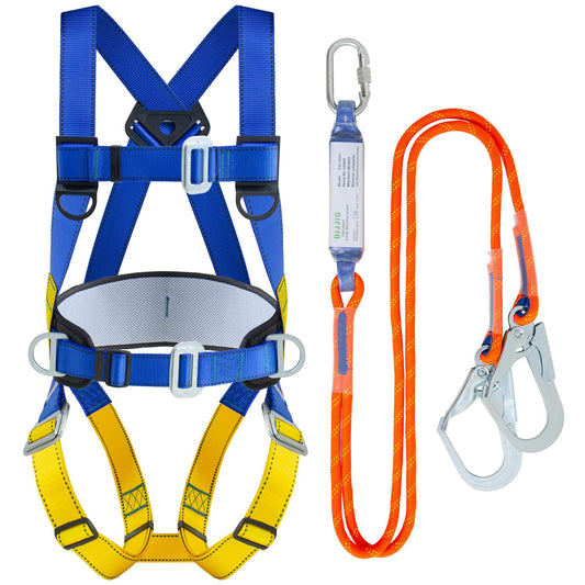 Universal Full Body Fall Protection Safety Harness with Dorsal D-Ring and Mating Buckle Legs，roofing harness construction harness ANSI/ASSP Compliant,internal Shock Absorbing landyard&Hook