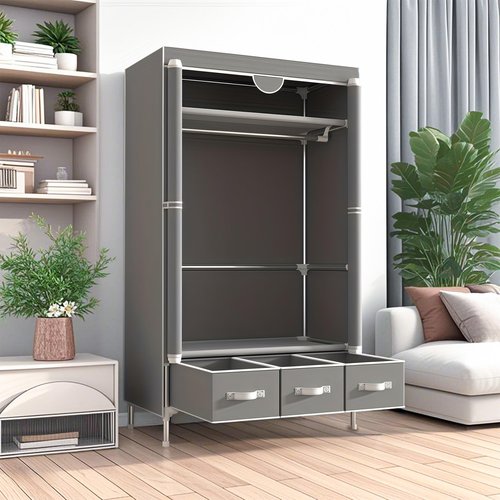 Portable Oxford Fabric Wardrobe | Light Grey Storage Organizer with Hanging Rod, Shelves & 3 Drawers | Waterproof, Dustproof, Space-Saving Design No-Tool Assembly - 35.4 x 17.7 x 67 ‘’
