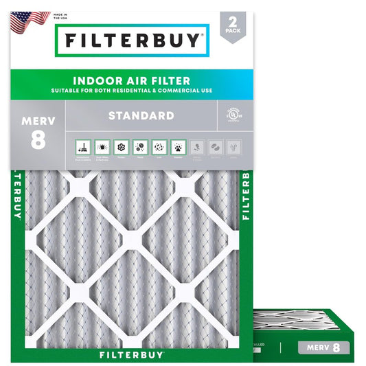 Filterbuy 24x30x2 Air Filter MERV 8 Essential Dust & Allergy Defense (2-Pack), Electrostatic Pleated HVAC AC Furnace Filters Replacement, Made in USA (Actual Size: 23.50 x 29.50 x 1.75)