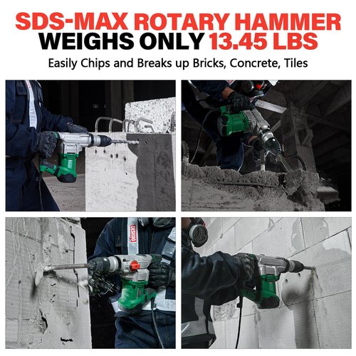 Deshuo 1-1/2" SDS-Max Heavy Duty Rotary Hammer Drill,12.5 Amp 3 Functions Corded Vibration Control Demolition Rotomartillo with Safety Clutch for Concrete,Includes 1 Drill Bits,2 Chisels,Carrying Case