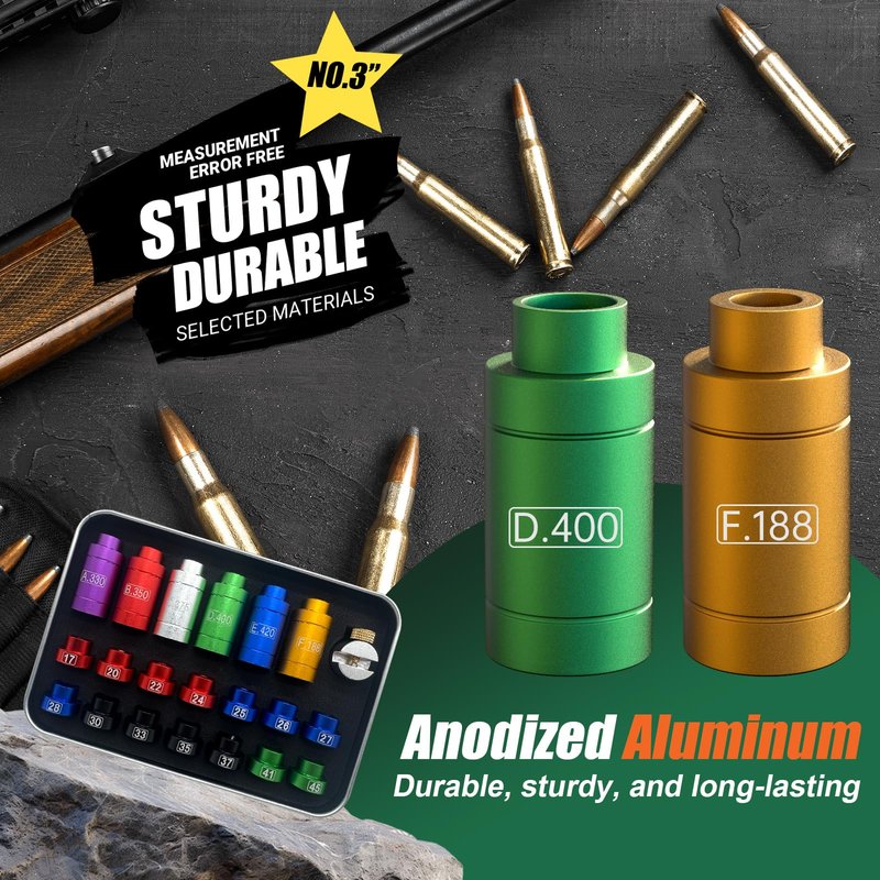 stalye Bullet and Headspace Gauge Comparator Kit – Bullet Comparator Kit with 14 Inserts and 6 Bushings – Reloading Supplies and Equipment – Broad Size Range – Precise Measurement