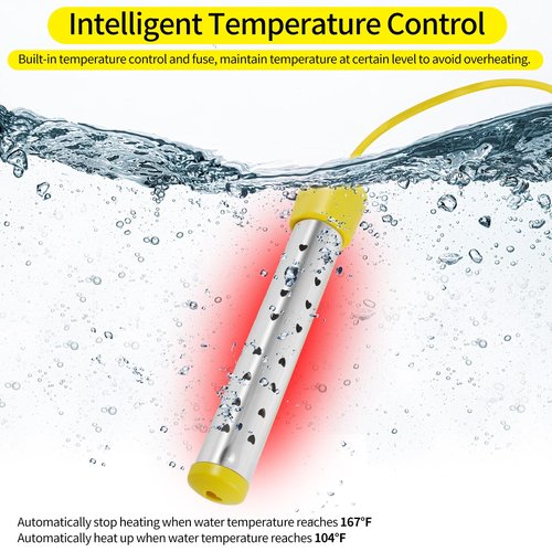 Portable Immersion Water Heater with Stainless Steel Cover, Anti-scalding Bucket Heater, Quick Heating Immersion Heater for Indoor & Outdoor (1 Pcs, Yellow)