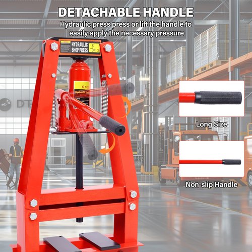 6 Ton Hydraulic Press, 6 Ton Benchtop Hydraulic A-Frame Shop Press with Press Plates Adjustable Working Table Height, Hydraulic Shop Press for Car Repair and Garage, Red