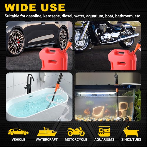 BUMBEE Portable Battery Operated Electric Siphon Pump Hand Fuel Battery Pump Transfer - 2.4GPM per Min for Gas, Fuel, Diesel, Water Transfer Multi-Use Siphon Fuel Transfer Pump（Orange）