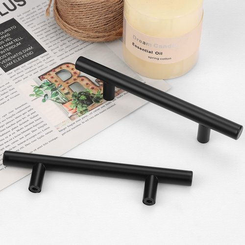 Probrico (5 Pack 5 Inch Hole Centers Flat Black Modern Cabinet Hardware Cupboard Pull Kitchen Cabinet T Bar Handle Dresser Pulls Stainless Steel Cabinet Hardware, 7-1/2 Total Length