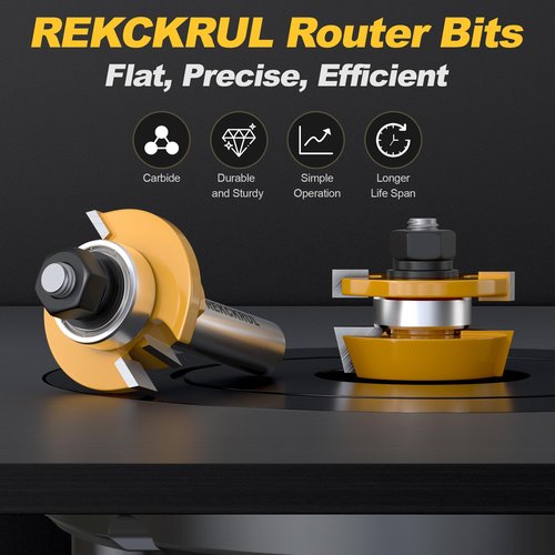 REKCKRUL 2PCS Bevel Shaker Rail and Stile Router Bit Set, 1/2 Inch Carbide-Tipped Cabinet Door Router Bit Set with Anti-Kickback Design (3/8 Inch Cutting Depth, 7/8 Inch Stock)