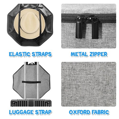 Jenlan Hat Storage Box, 17 x 7 inches Hat Boxes Cowboy Cap Organizer Case Hat Carrier Bag Large Cap Bag Hat Box for Women Storage Hat Organizer Foldable Hat Box with Handles for Men Women(Grey)