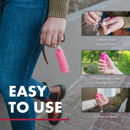 SABRE Pepper Gel with Fast Flip Top, Maximum Strength OC Spray, Snap Clip for Easy Carry and Fast Access, Finger Grip for More Accurate and Faster Aim, UV Marking Dye, 0.54 fl oz, Easy to Use Safety