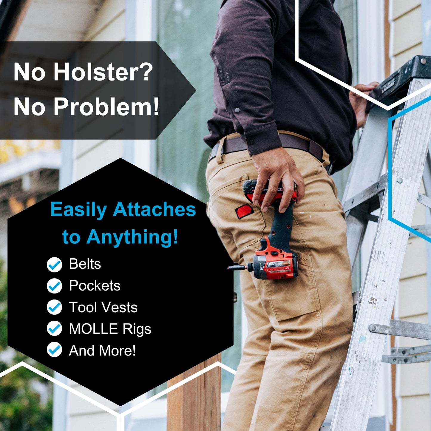 NÖHLSTER Locking Tool Clip 2 Pack – A Tool Holster Alternative - Drill Belt Clip, Impact Driver Holster, Drill Hook, Drill Holster, Drill Clip for Tool Belt, Drill Holder for Tool Belt