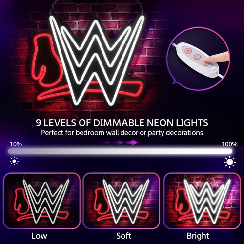 YaDonpe Wrestling Neon Sign, LED Wrestling Signs for Wall Decor, USB Hanging Neon Lights for Bedroom Man Cave Competition Party, Gifts for Boys Kids Men, 9 Levels, White+Red