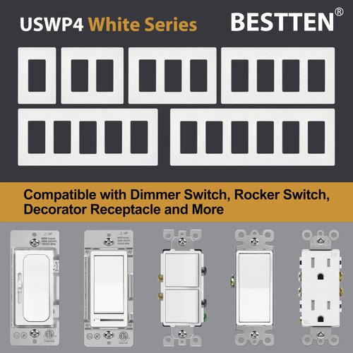 BESTTEN 2 Gang Screwless Wall Plate, 10 Pack, USWP4 Off White Series, Decorative Outlet Cover, H4.69” x W4.73”, Light Switch Cover, Double Gang Receptacle Face Plate
