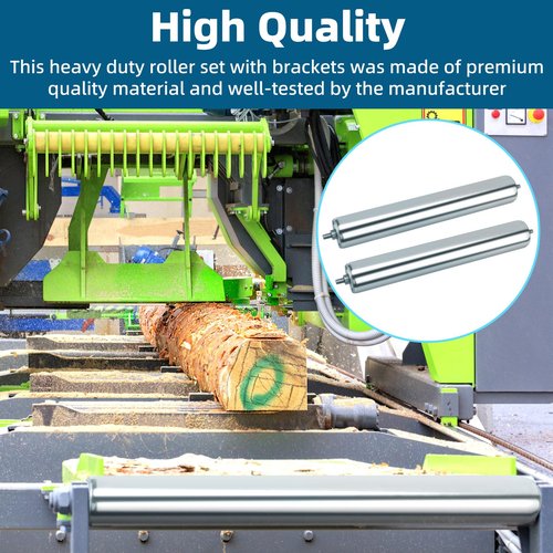 2 Pack Conveyor Long Roller and Bracket Set 10-inch, 1.5-inch Diameter Galvanized Steel Roller, Ideal for Use as Support Rollers in Woodworking, Roller Stand or Bike Rollers