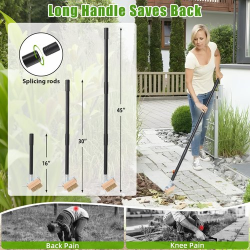 DEROFIT Crack Weeder Moss Remover Brush with 45 inch Handle,Manual Crevice Weeding Tool Stand Weed Puller Grout Brush for Deck,Patio,Sidewalk, Walkway,Driveway, Paving,Crevice Cleaning Tool