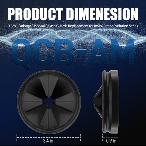 Garbage Disposal Splash Guards 3 3/8" Sink Baffle QCB-AM Replacement for InSinkErator Evolution Series, Upgraded Removable Quiet Collar Drain Plugs, Garbage Disposer Accessories, Black