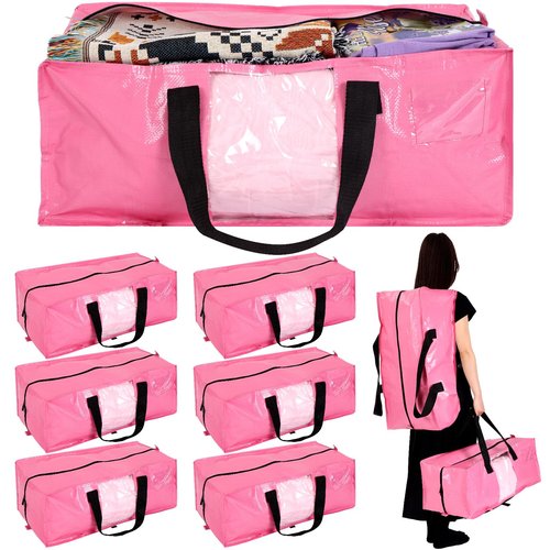 Bulyoou 6 Pack Extra Large Heavy Duty Dorm Moving Bags with Clear Window, Strong Carrying Handles, Backpack Straps and Zippers for Saving Space Storage Totes Clothes Storage Bag Moving Supplies