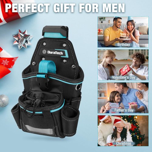 DuraTech Drill Holster with Quick Release Buckle, Heavy Duty Impact Driver Holster, Drill Pouch with Holder Strap, Multi Pockets & Front Drawstring Pouch