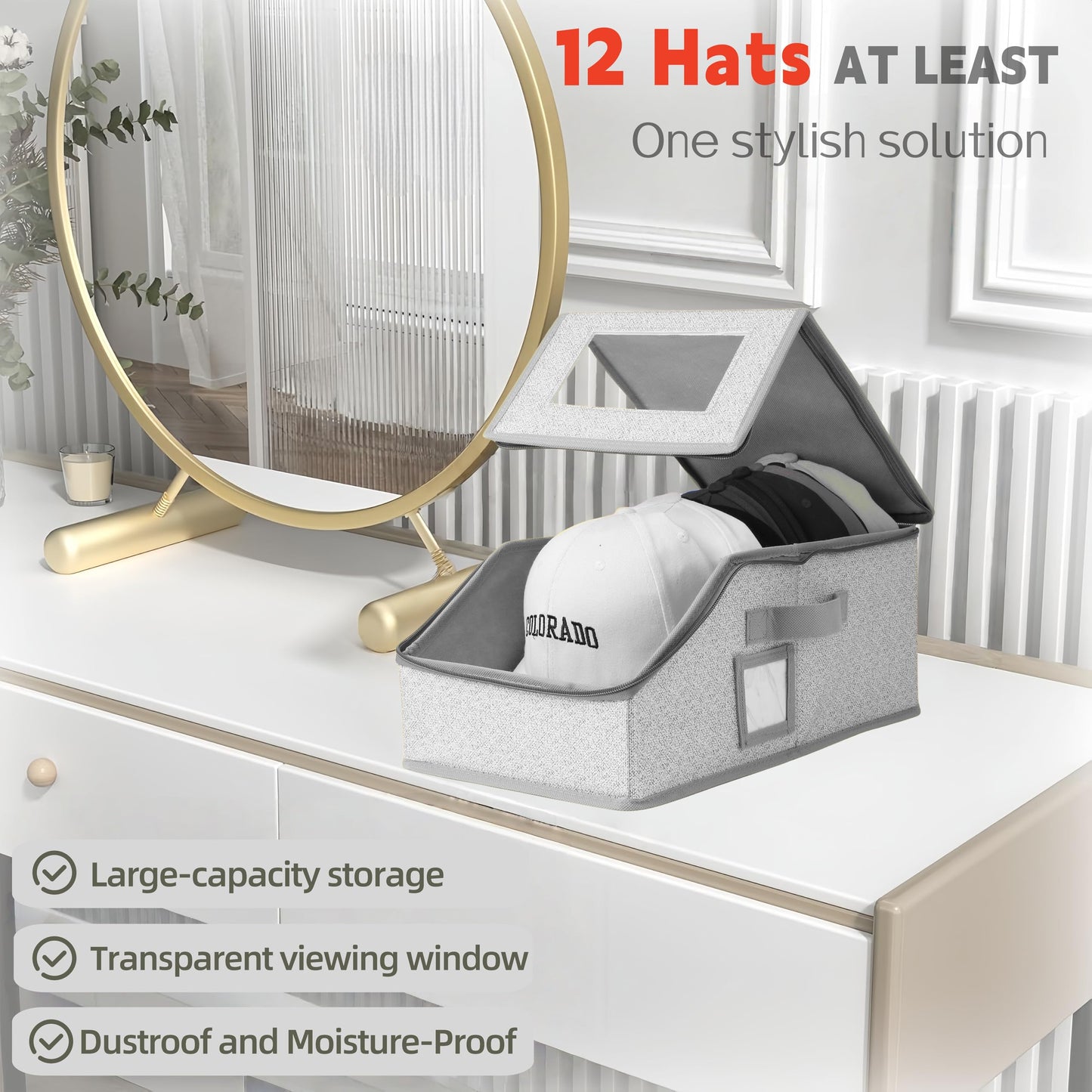 LUMESIX 2 PCS Hat Organizer for Baseball Caps Stackable HatBox Hat Rack Hold Up to 24 Caps Hat Storage for Closet with Clear Window Space-Saving Fabric Hat Holder