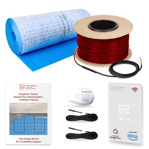WarmlyYours 56 sqft Electric Radiant Floor Heating System - Heated Floor System Kit with 180 ft. Floor Warmer Cable 120V, UWG5 WiFi Thermostat, Uncoupling Membrane, Sensors, Install Tester