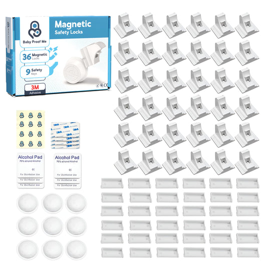 BABY PROOF ME Pack of 36 Magnetic Cabinet Locks for Child Safety with 9 Keys, 3M Adhesive Easy Installation, Baby Proofing Magnetic Locks for Cabinets and Drawers (36 Locks + 9 Keys)