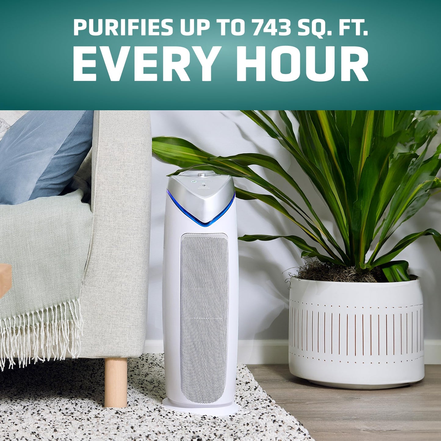 GermGuardian HEPA Air Purifier - Large Room Air Purifier for Bedroom, Office, Dorm, and Home - Filters Pet Dander, Dust, Pollen, Smoke, Scents - AC4825W - 22" Tower - White