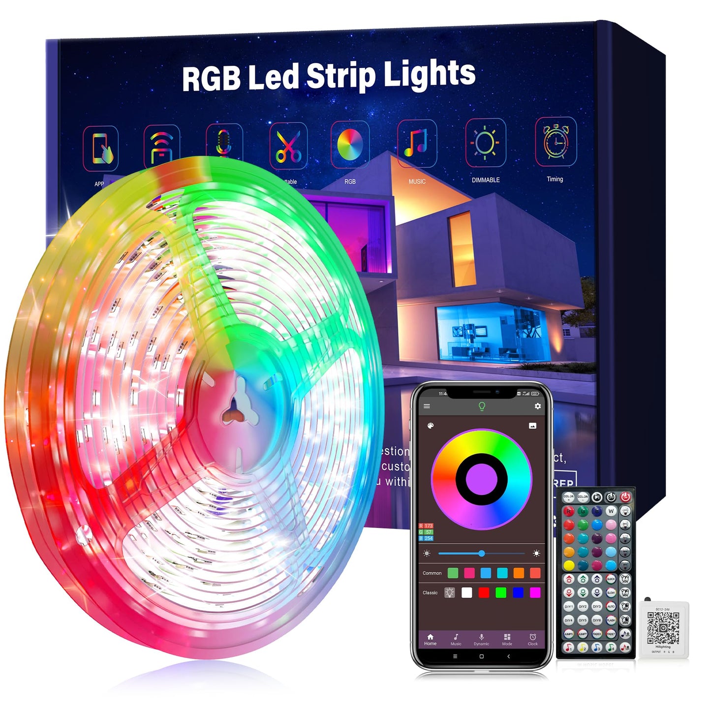Ledagic 50 ft LED Lights for Bedroom Music Sync RGB LED Strip Lights with APP & Remote Control LED Lights for Room Home Party Christmas Wall Decor (1 Roll of 50ft)