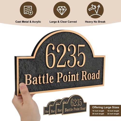 Large Address Plaque LAWN MOUNTED - Custom Address Sign,House Number Plaque Sign for Yard,Driveway,Ground,Garden Metal Option Weather Resistant With Stakes 13.4'' x 8.11'' (Style 6)