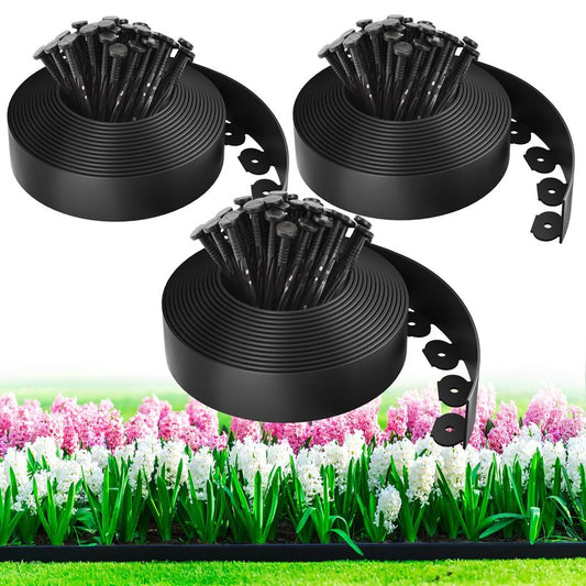 MIXC 100ft Landscape Edging Kit with 150 Spikes, Not Digging Flexible Plastic Edge Border for Landscaping, Lawn, Garden, Flower Beds, Yard, Paver, Playground, Pathway,3pack, 33ft Each,1.5in high