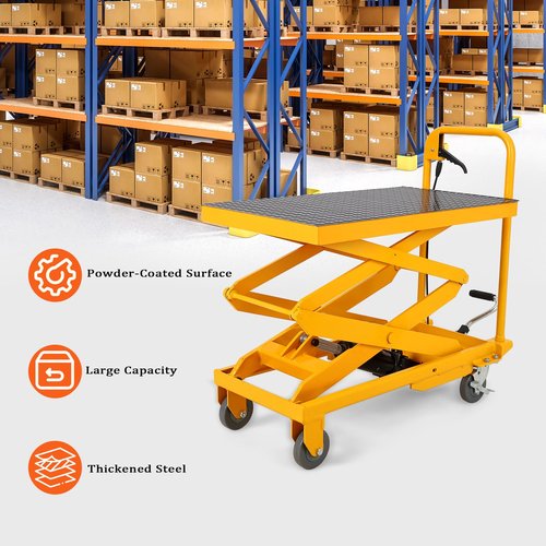 Garvee Double Scissor Hydraulic Lift Table Cart, 500lbs Capacity 48" Lifting Height, Lift Table w/ 4 Wheels and Non-Slip Pad, Elevating Hydraulic Cart for Material Handling and Transportation, Yellow