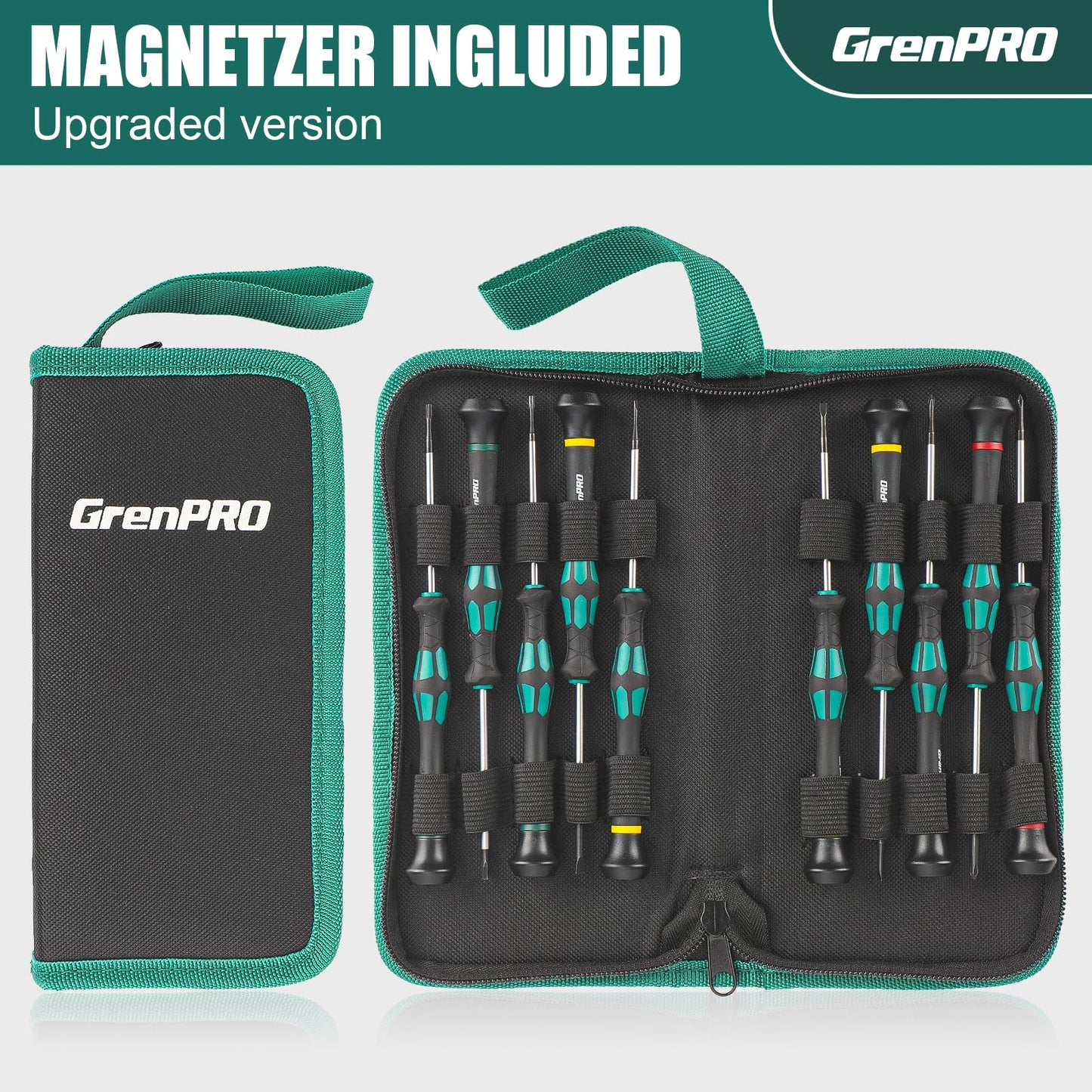 10-Piece Precision Screwdriver Set, GRENPRO Magnetic Small Screwdrivers with Phillips, Slotted, Torx Star for Eyeglass, Watch, Computer, Laptop, Phone