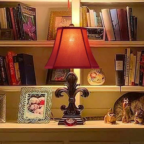 GO&SO Burgundy Lamp Shade Square Cut Corner for Table Lamp and Floor Lamp, 8x14x11 Inch Medium Natural Faux Silk, Easy Assembly Required (Single) Red Modern & Victorian Lampshade Replacement