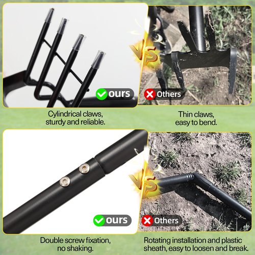MASYHLEST Garden Hoe, Heavy Duty Stirrup Hoe with 30-63" Adjustable Long Handle, Hula Hoe Garden Tool for Weeding, Double Action Scuffle Loop Hoe with Cultivator Rake for Loosening Soil for Gardening