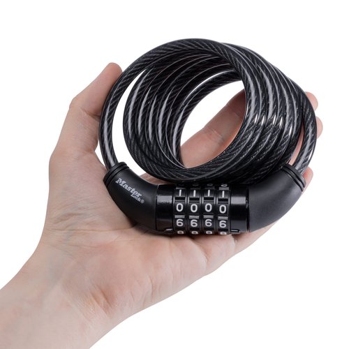 Master Lock Black Set Your Own Combination Bike Lock, Metal Cable Lock has a Weather Resistant Vinyl Coating for Outdoor Equipment, Bicycles, 6 Feet Long, 8114D