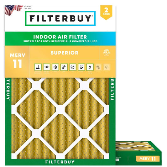 Filterbuy 20x22x2 Air Filter MERV 11 Superior Pet & Allergy Defense (2-Pack), Electrostatic Pleated HVAC AC Furnace Filters Replacement, Made in USA (Actual Size: 19.50 x 21.50 x 1.75)