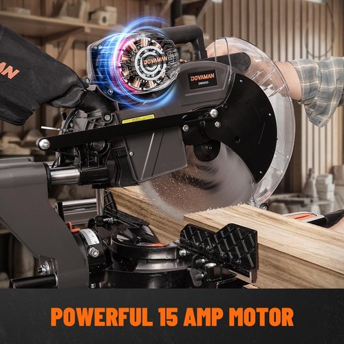 DOVAMAN 12-Inch Dual-Bevel Miter Saw, Compound Sliding Miter Saw, Ambidextrous Operation, 3800RPM, 4.2 x 13in Cutting Capacity, Laser Guide, 0-45° Bevel & Miter Cut, 9 Positive Stops, 15-Amp Corded