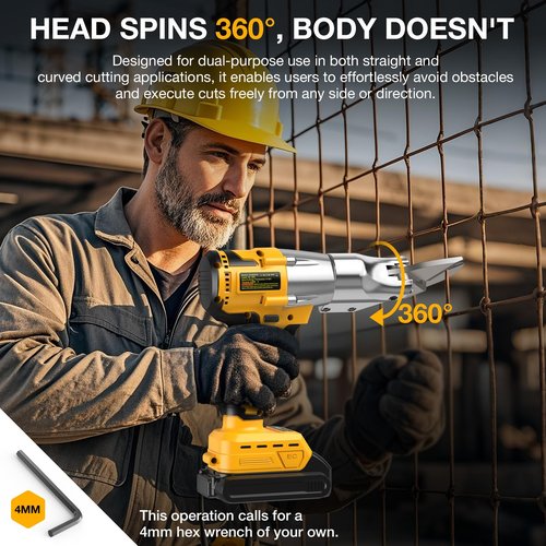 Cordless Metal Shears for Dewalt 20V Max - 14GA Steel Metal Cutter, 360° Pivoting Head, 400Nm Torque Cutting Stainless Sheet, Iron, Carpet, Leather, Cardboard(NO Battery)