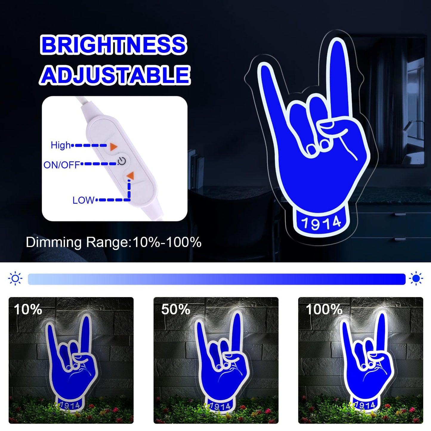 Fraternity Sorority Neon Signs for Wall Decor, Dimmable Sign for Bedroom Home Party Decor(Blue 1914)