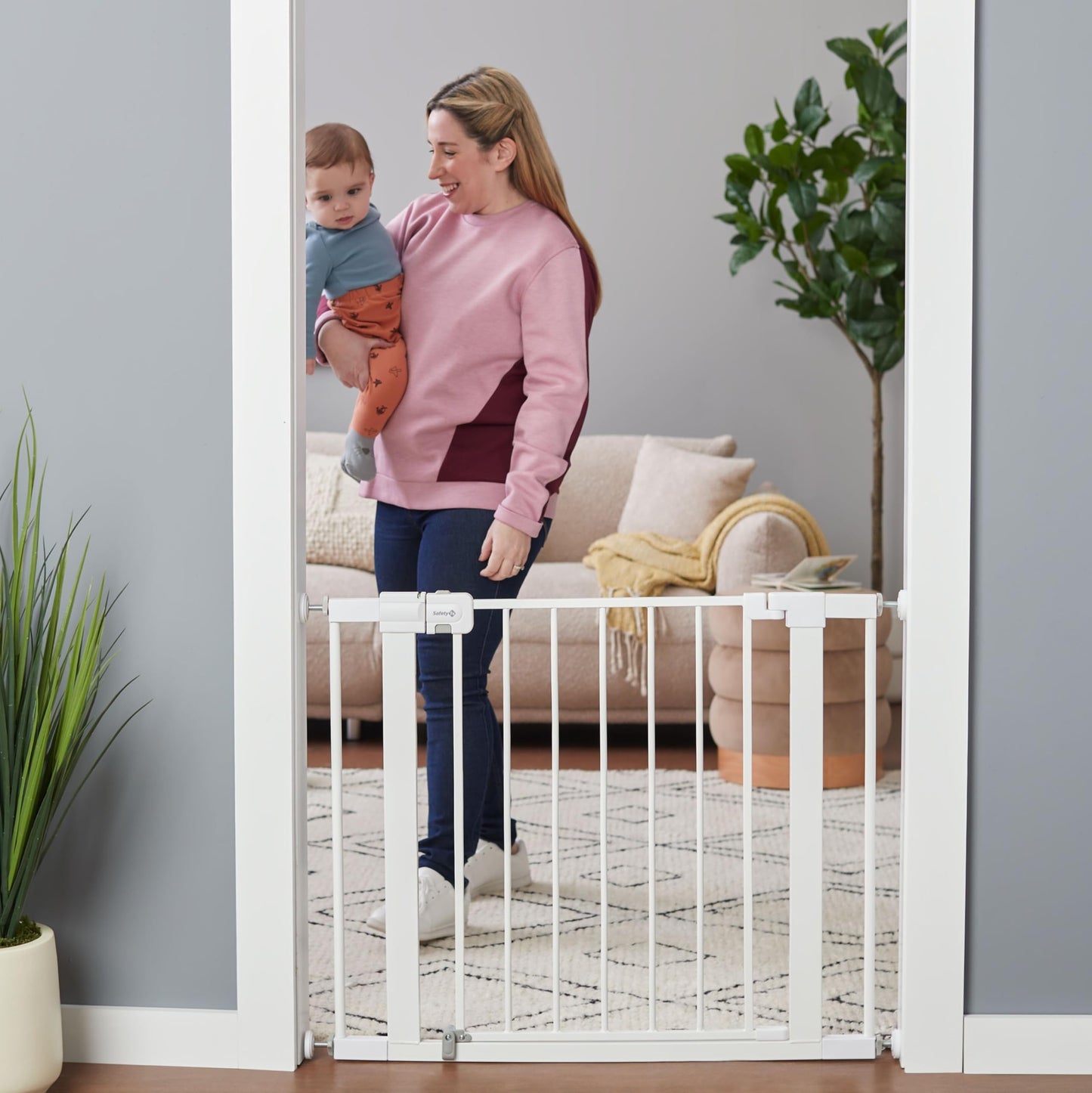 Safety 1st Easy Install Walk Thru Baby Gate for Doorways, Gate With Door, Dog Gates, Fits 29"-38", Easy Install 28" Tall, White