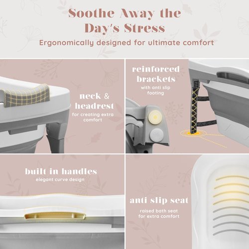 Portable Bathtub for Adult - Large 56'in Foldable Collapsible tub - Ergonomically Designed for the Ultimate Relaxing Soaking Bath. Ideal for Small Spaces - Quick, Effortless Folding Bathtub