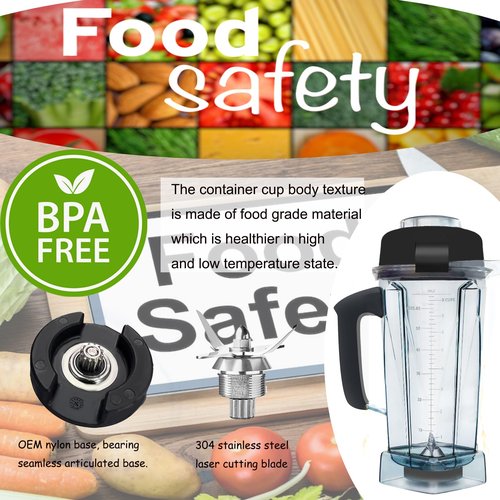 For Vitamix Blender Pitcher 64oz, Replacement for Vitamix 5200 5000 5300 6300 VM0101 VM0103 VM0197 Classic/Commercial Series Container Jar Cup,Updated Prevents Rust and Leaks,10 Years Warranty