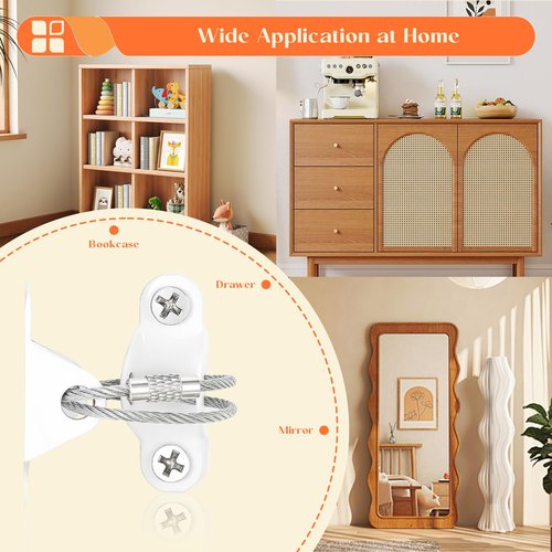KOVOSCH 10 Pair Furniture Anchors for Baby Proofing, Stainless Steel Furniture Straps with Anti-Tip Anchors Secure 400 lbs, Protect Baby and Pet from Falling Furniture and Earthquake, White