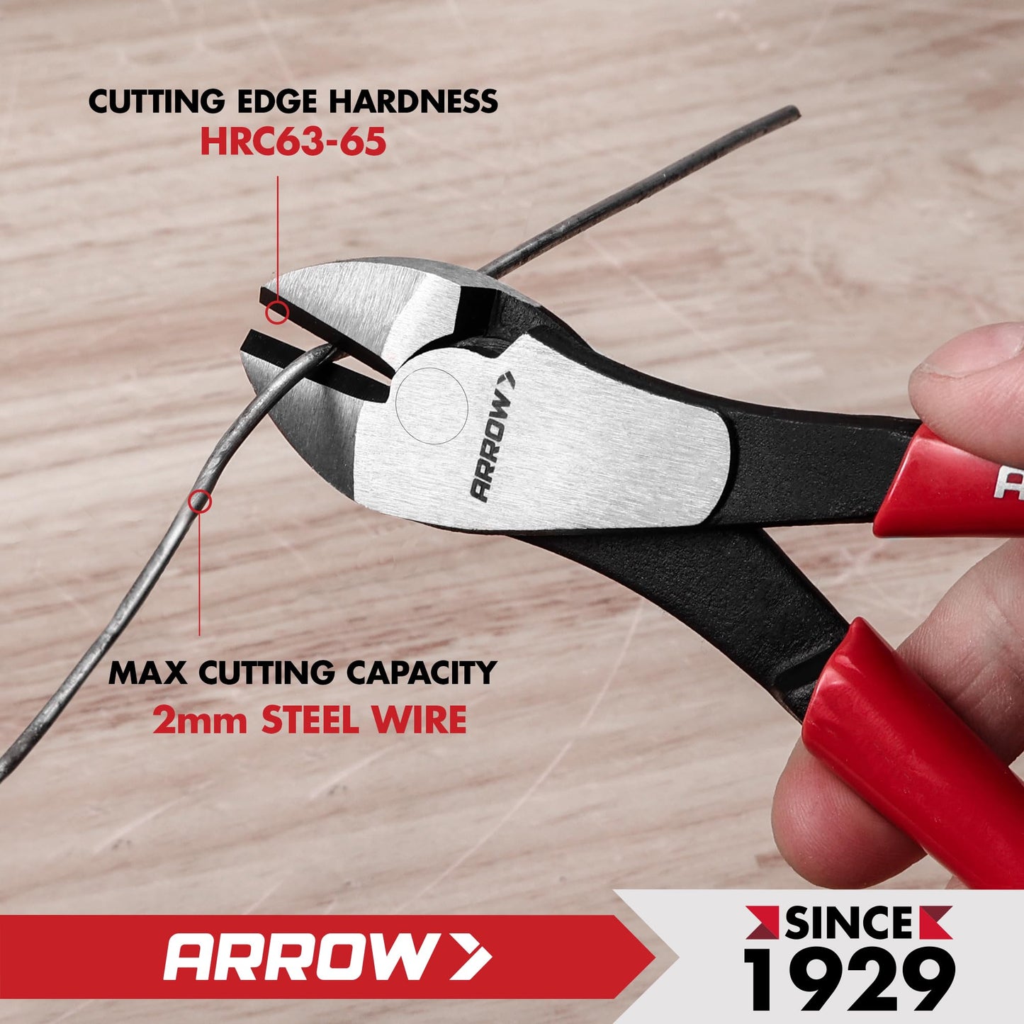 ARROW 7" High Leverage Diagonal Cutting Pliers, Heavy Duty Wire Cutters with Comfortable Grip, Side Cutters for Cutting Wires