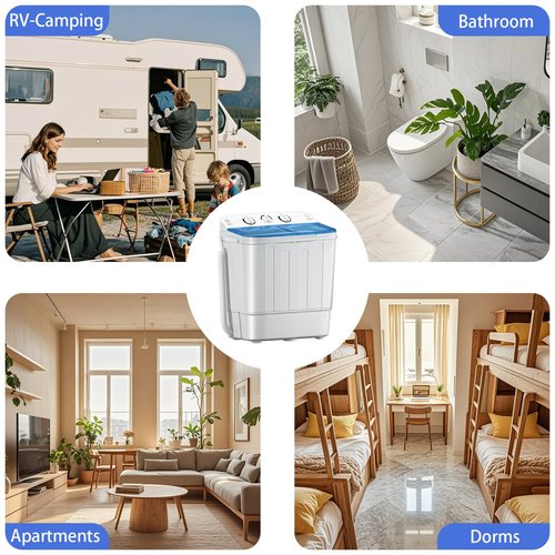 Erivess Compact Mini Twin Tub 18lbs Washing Machine with Drying Rack, 11 lbs Washer Mini Compact Laundry Machine and 7 lbs Spinner, Convenient and Efficient for Dorms, Apartment (Blue)