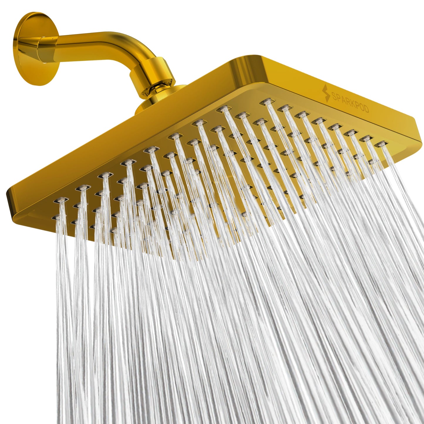 SparkPod Shower Head - High Pressure Rain - Premium Quality Luxury Design - Easy Clean Adjustable Replacement for Your Bathroom Shower Heads (Egyptian Gold, 8 Inch Square)