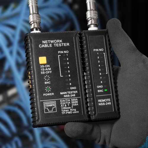 Brileine Dual-Function Coaxial & RJ45 Network Cable Tester with 2-Pack BNC Male to F Female Adapters, CAT5/CAT6/Coax Continuity Checker (Battery Not Included)