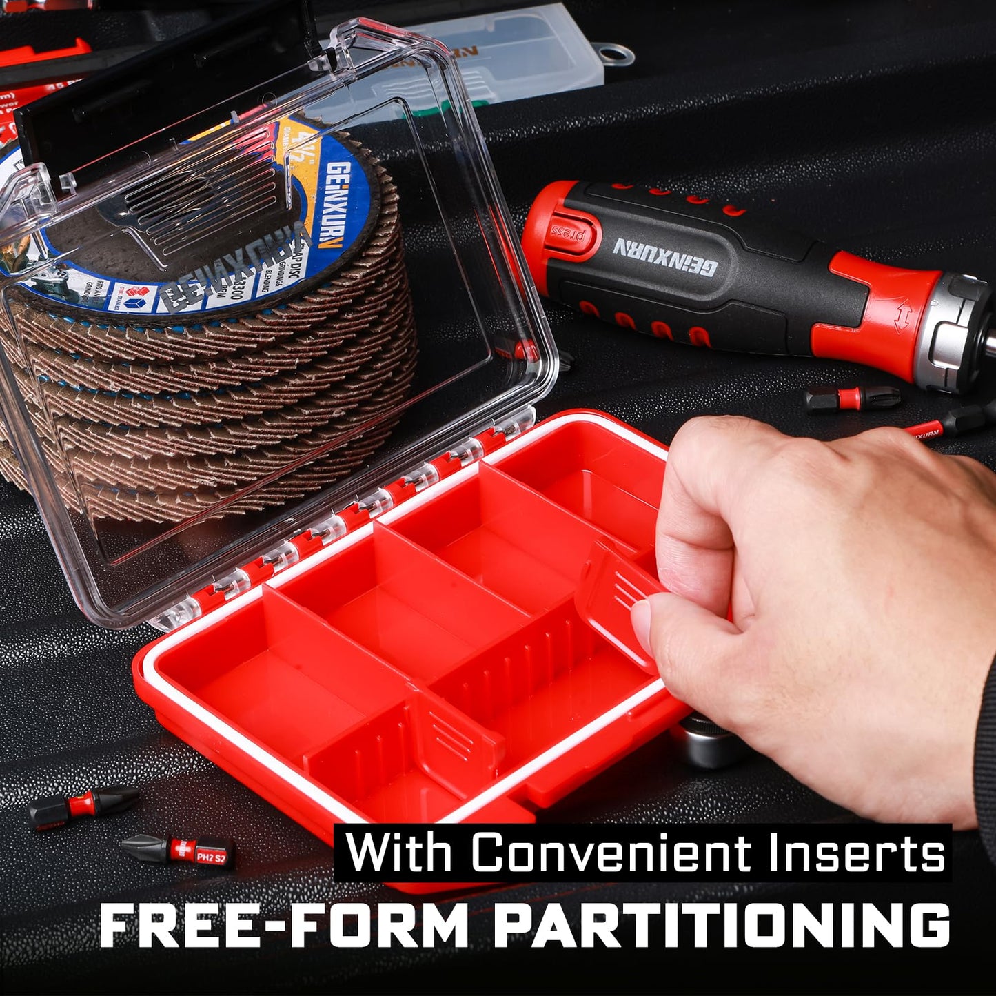 Geinxurn IPX4 Waterproof Small Storage Parts Organizer, Small Parts Case with Removable Dividers, Screwdriver Bit Set Box(2 Boxes)